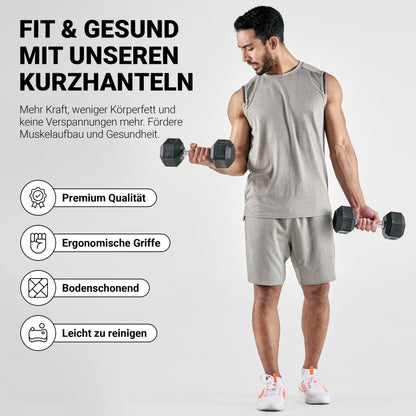 Hexagon dumbbells premium (pair) | 5-30 kg | non-slip coated | ergonomic chrome handles | dumbbell set (30 kg - pair (2 pieces))