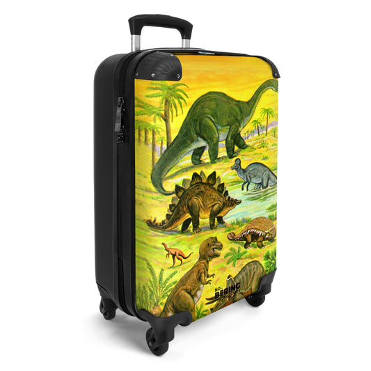 NoBoringSuitcases.com® Kids Suitcase Boys Trolley Carry on Luggage Gift - Dino - Illustration - Yellow - Boys Kids Luggage, 55x40x20
