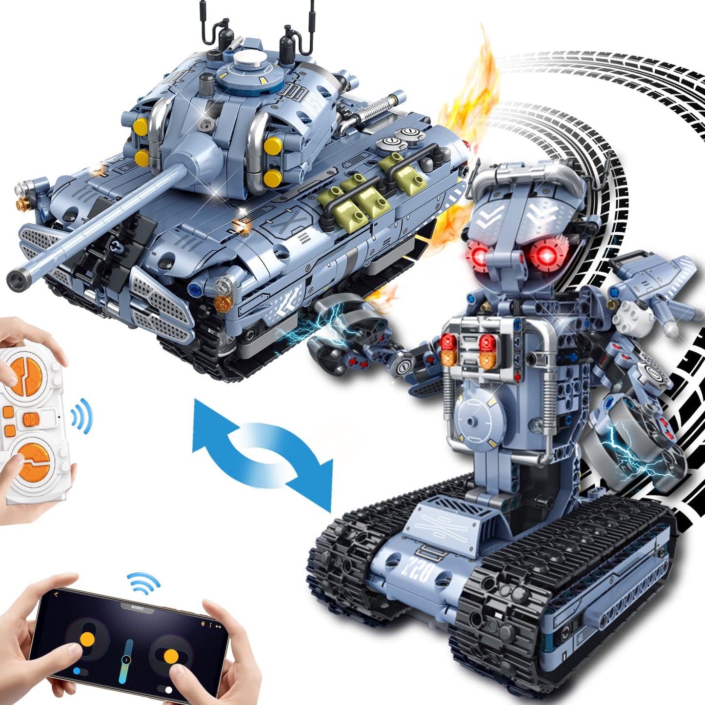 JONRRYIN Technology Robot Kids Toy, 779 pieces 2 in 1 Remote Control Robot and Tank Building Toy, Robot Programmable via APP and Remote Control Gift for 8-12 year old Boys Girls