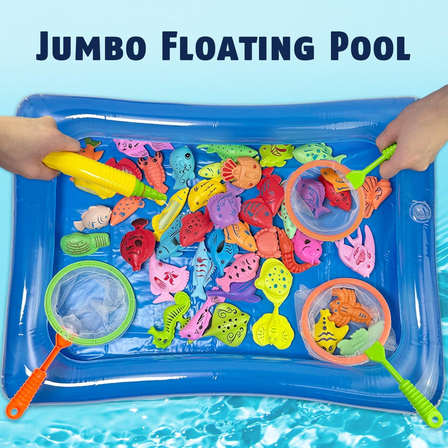 CozyBomB Magnetic Fishing Toy Set for Kids' Bathing, Pool Party with Rod Net, Floating Plastic Fish - Toddler, Educational, Teaching and Learning, Ocean, Sea Animals (X-Large)
