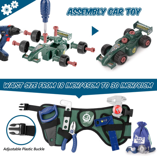 Vanplay toy for kids aged 3 years and up, tool set for children with toolbox, measuring tape, assembly car, drill, tool belt, STEM toy for kids 3-7 boys girls (87 pcs)