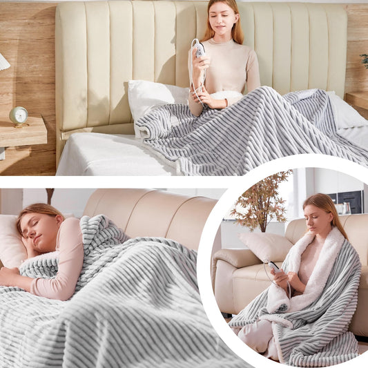 YDW Electric Blanket with Auto Shut Off - 180x130 cm Heated Throw Blanket Electric Warming Blanket for Bed Overheat Protection Washable Heated Throw - Black White