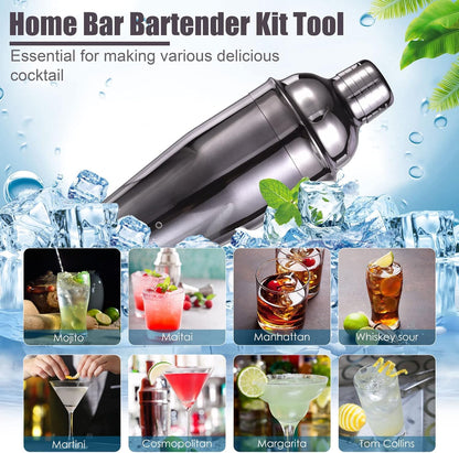 ZBPASL 16pcs Cocktail Shaker Set, Cocktail Set with Cocktail Shaker, Jigger, Ice Tongs, Set for Mixing Cocktails with Muddler, Bottle Opener, Shaker Cocktail Set, Bar Tool Set (Black 02)