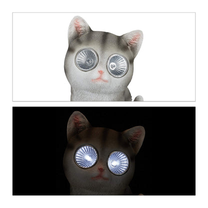 Relaxdays 4 x Garden Figurine Cat, Figure with LED Solar Eyes, Resin, Decoration for Garden, Balcony, HxWxD 23 x 12 x 14 cm, Grey