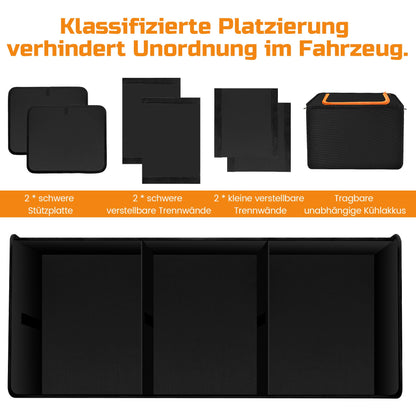 One Extra Large 88L Car Trunk Organizer and 22L Cooler Bag, with 7 compartments, car storage box, collapsible car trunk organizer with compartments and foldable lid.