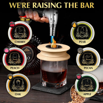 CWLAKON Cocktail Smoker Kit, Whiskey smoking set with flashlight, Whiskey Bourbon Old Fashioned drink smoker kit with 6 wood chips, Christmas birthday gifts for men dad husband (Without Butane)