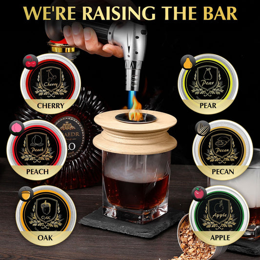 CWLAKON Cocktail Smoker Kit, Whiskey smoking set with flashlight, Whiskey Bourbon Old Fashioned drink smoker kit with 6 wood chips, Christmas birthday gifts for men dad husband (Without Butane)