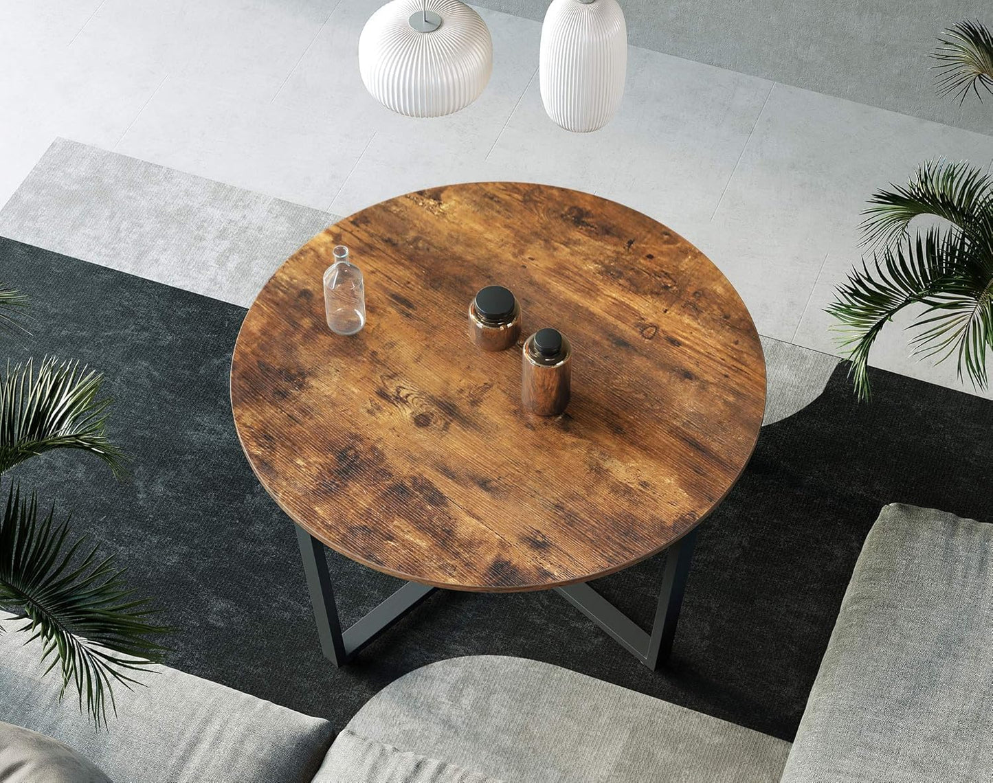 VASAGLE Round Coffee Table, Living Room Table, Industrial Style, Steel Frame, Easy Assembly, for Living Room, Bedroom, Rustic Brown and Black LCT88X