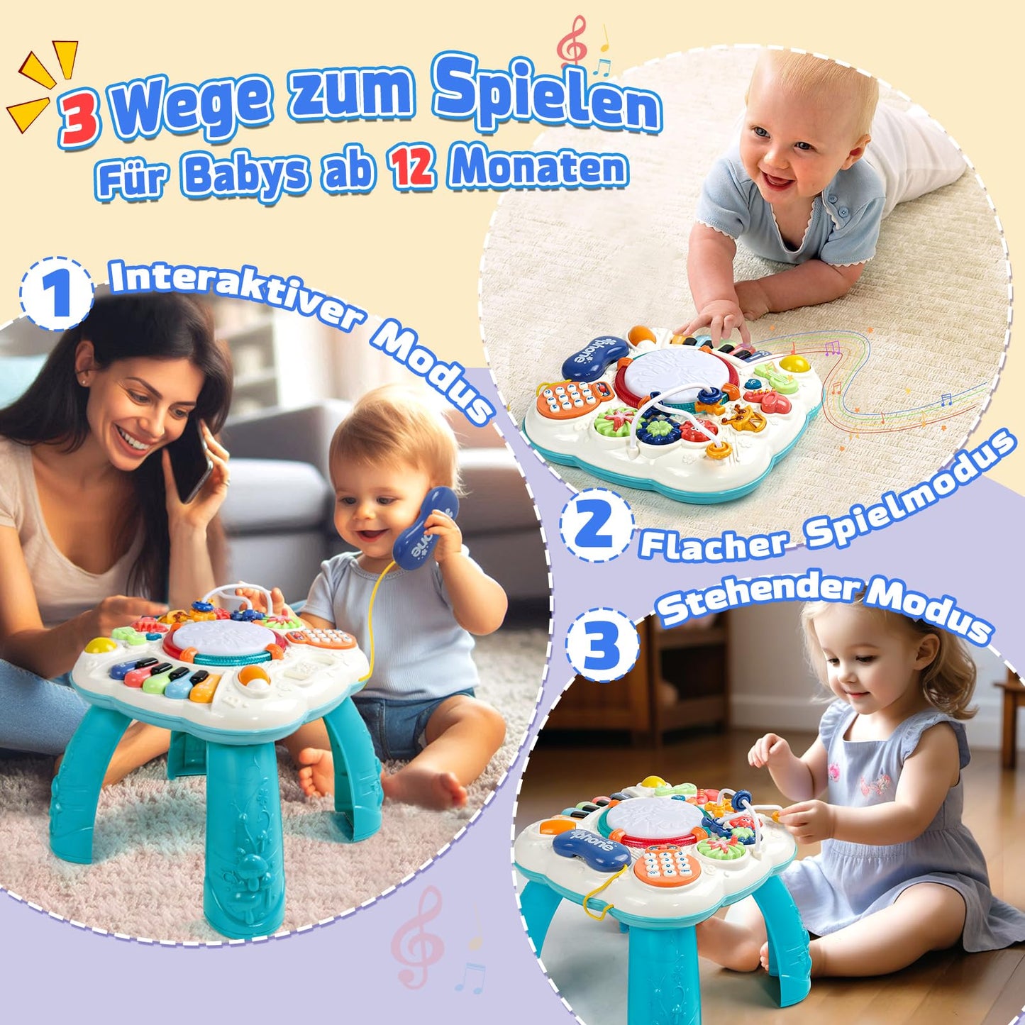 Toy From 1 Year - Baby Toy 6 in 1 Play Table Children's Toy from 1 2 Years 9 Months Easter Gifts Easter Gifts from 1 Year Children Girls Boys Game Baby DJ Console Musical Toy