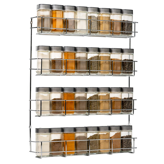 Copa Spice Rack Cabinet Door 4-Layer Chrome - Spice Organizer Hanging - Wall Spice Rack for 4x8 Spice Jars - Hanging Spice Stand - Spice Rack Kitchen Cabinet - Kitchen Shelf 50x40.5x6cm