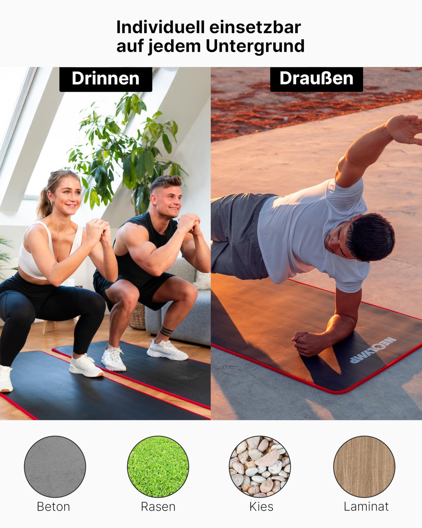 NEOLYMP extra thick and non-slip fitness mat with fitness E-book and carrying strap - Pilates mat, yoga mat, exercise mat, gymnastics mat, workout mat.