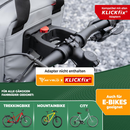 MIVELO Handlebar Bag for KLICKfix - Bike Handlebar Bag - water-repellent & spacious - Handlebar Bag - Handlebar Bag - E-Bike compatible (Grey)