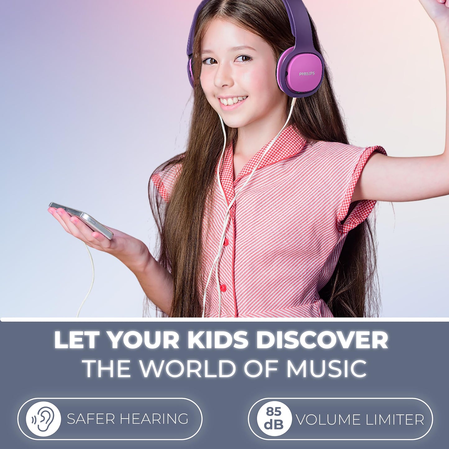 Philips SHK2000PK/00 Over Ear Kids Headphones, Colorful LED lights, 85dB volume limit, Noise-isolating, with soft ear cushions, Ergonomic headband (Pink)