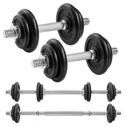 SONGMICS 2-in-1 Dumbbells, 2 x 10 kg dumbbell set made of cast iron, adjustable, dumbbell set with connecting rod, workout, weightlifting for home, gym, ink black SYL20LBKV1