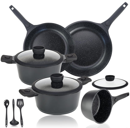 DIVORY Induction Pot Set - 14-piece cookware set with lids, coated pots and pans with removable handle, including cookware and gift box