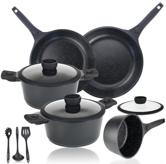 DIVORY Induction Pot Set - 14-piece cookware set with lids, coated pots and pans with removable handle, including cookware and gift box
