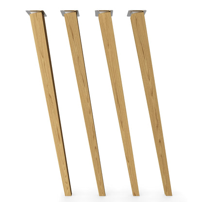 Sossai solid oak table legs with oil finish, Clif Square HMF4, 71 cm high, square, slanted design, for chairs, tables.