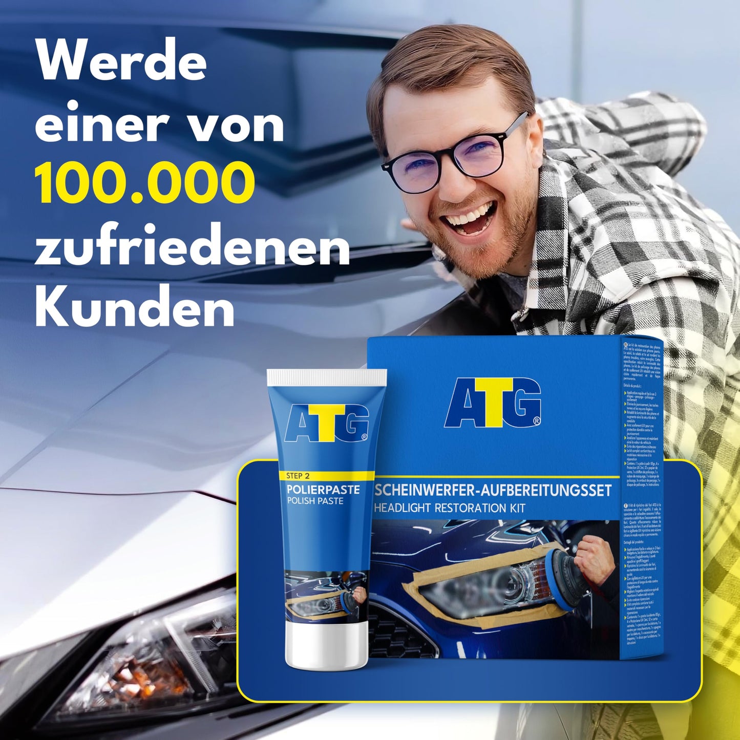 ATG® Headlight Restoration Kit - Universal Car Headlight Polish Kit for dull & cloudy plastic headlights - Quick & easy headlight restoration - Headlight Repair Kit