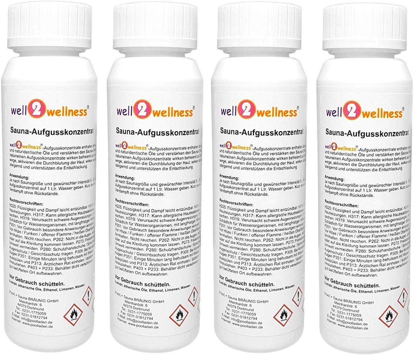 well2wellness® sauna infusion set 4 x 125 ml 'Classic 2' with eucalyptus, mountain pine, mint, Finnish winter + free 10g menthol crystals