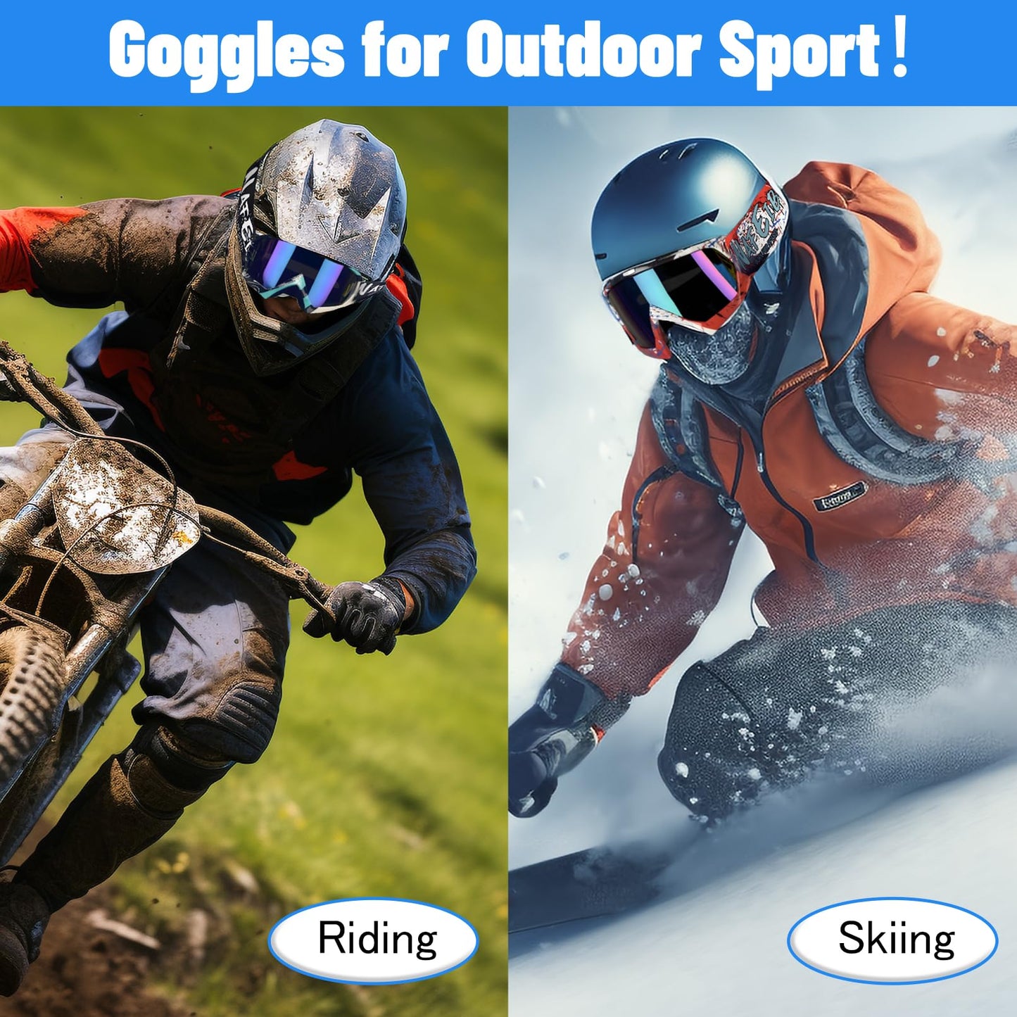4-FQ Motocross Goggles, Motorcycle Goggles, High-Quality Off Road Racing Goggles, Anti-Fog UV Protective Goggles Sports Goggles for ATV Dirt Bike, Adjustable Goggles for Glasses Wearers (Graffiti Blue)