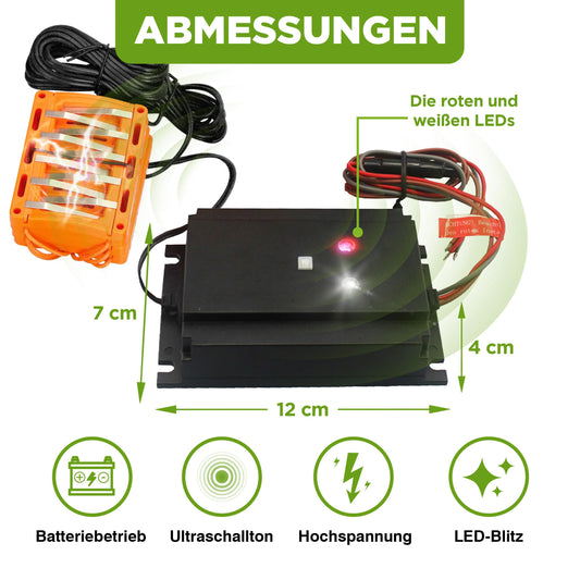 ISOTRONIC 3in1 Mole Repellent Flash | with high voltage, flash function, high-frequency ultrasound | Mole-Free Car vehicle connection car battery | Mole Shock Mole Scarecrow Mole-Free Mole Protection