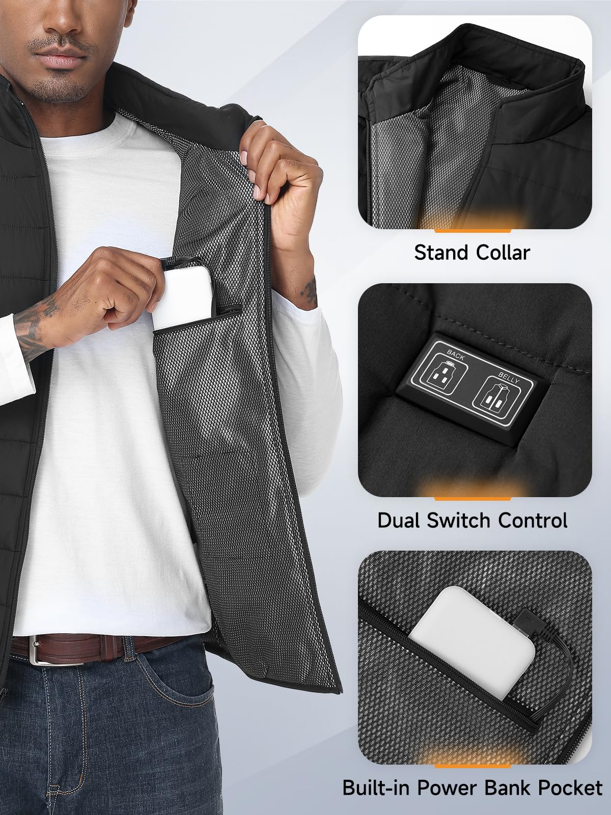 LABEWVI Heated Vest, Heated Jacket for Men and Women, Heated Jacket with 10000mAh Power Bank, Electric Heated Vest with 3 Adjustable Temperature Levels | 6 Heating Zones