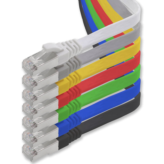 3.0m - 7 colors - 7 pieces CAT.7 Gigabit Ethernet LAN flat cable (RJ45) network cable raw cable (10Gbit/s) installation cable flat slim compatible with Cat.5 - Cat.5e - Cat.6.