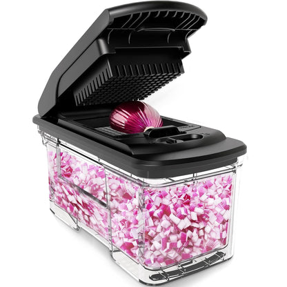 Vegetable slicer Mandoline vegetable slicer - Vegetable cutter cucumber slicer onion slicer potato slicer fruit slicer - Grater for vegetables and cheese - Julienne cutter (All-in-1 stainless steel black)