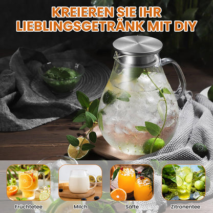 SUSTEAS 3.0 Liter 101 Ounce Water Carafe, Glass Carafe with Lid and Wide Handle, Easy to Clean Glass Pitcher for Fridge, Water Jug for Iced Tea/Milk/Coffee/Wine, Carafes with Brush