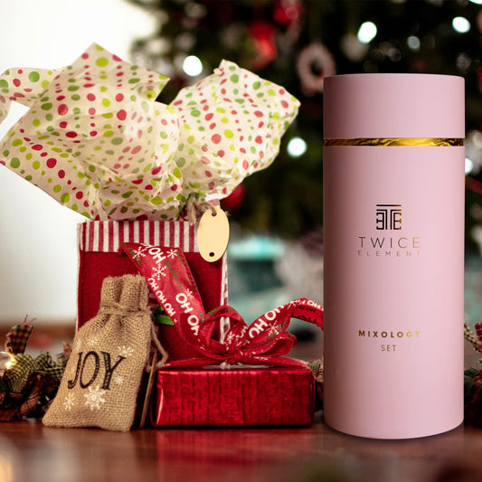 Twice Element® Cocktail Shaker Set - Stainless Steel Boston Shaker | Abundant accessories for easy handling | Bonus recipe book, elegant gift box & storage pouch (Pink)