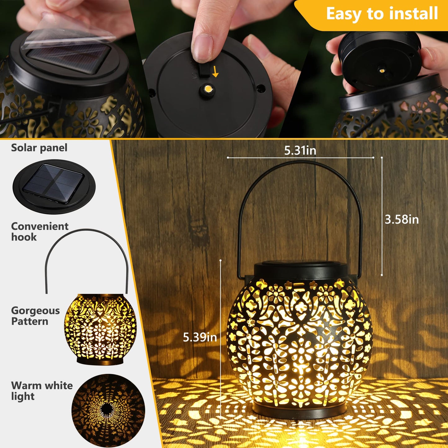 Outdoor solar lantern, BrizLabs 2 pack balcony solar lamp for outdoor garden hanging solar lights waterproof IP65 for garden pathway patio porch lawn yard Christmas warm white