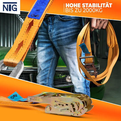 10 pcs Ratchet Straps 6m long 2t (2000 daN, kg) - TÜV/GS approved - single piece, 35mm wide with zinc-plated steel ratchet - durable & weatherproof