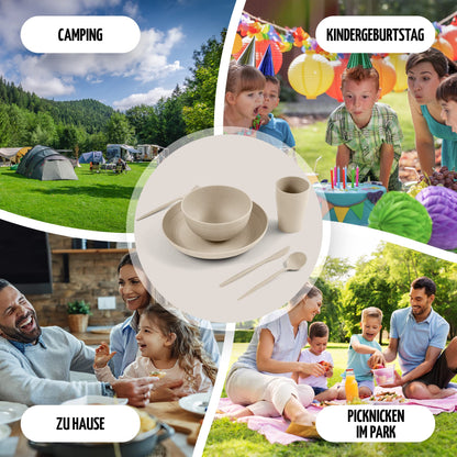 Ecofolks environmentally friendly camping dinnerware set -100% recycled material | Reusable, colorful, for RV, picnic, outdoor & kids | Color beige