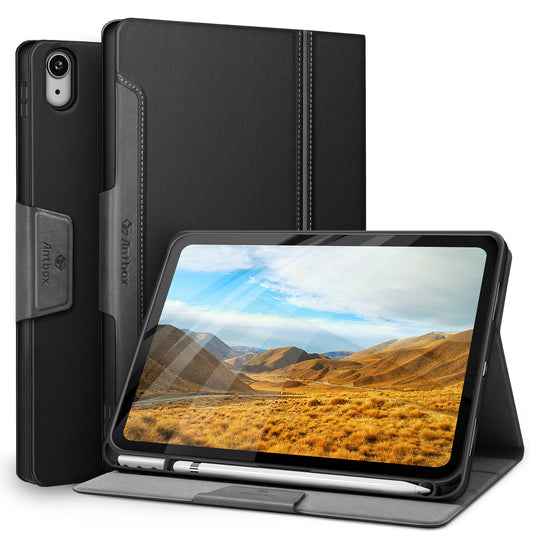 Antbox case for iPad (A16) 11th generation 2025 11-inch/iPad 10th generation 2022 10.9-inch with pencil holder Pencil Holder Auto Sleep/Wake Function PU Leather Cover Protective Case (Black)