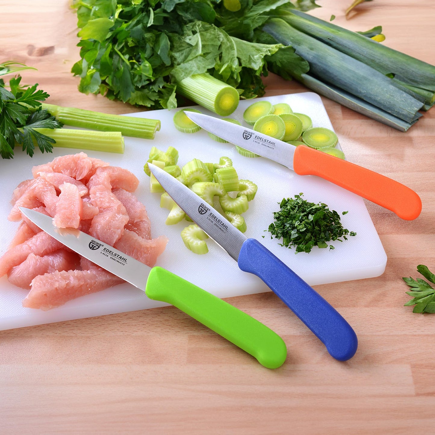 GRÄWE Vegetable Knife, 6-piece set, small kitchen knife set, fruit knife, paring knife, stainless steel, colorful, super sharp edge