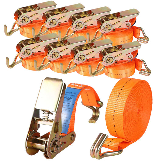 8 pieces of tension straps with hooks ratchet in 4m 1000kg 1T two-part 25 mm ratchet strap lashing straps for cargo securing TÜV/GS certified (Orange)