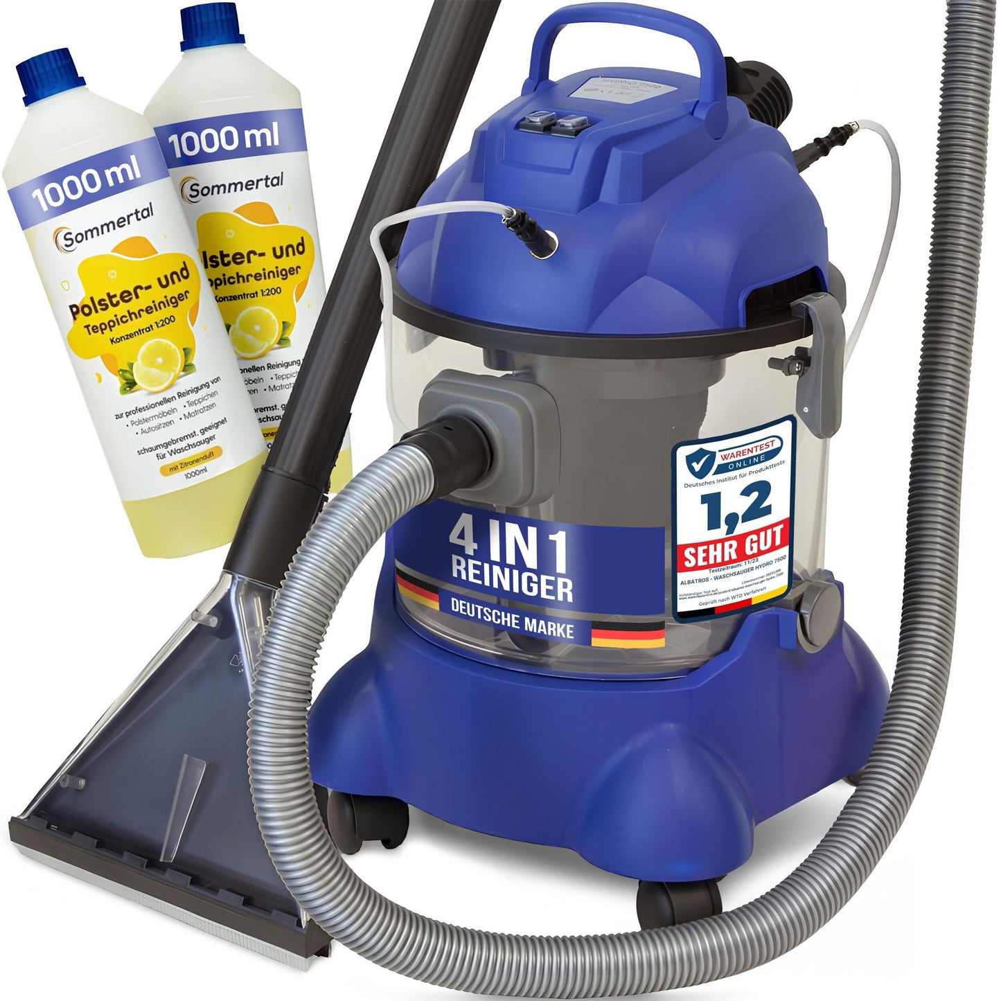 ALBATROS Hydro 7500 carpet cleaner + 2L cleaner - XXL upholstery cleaner, carpet cleaner wet vacuum - 1200 watts, 20l capacity, 22 kPa suction power - Rating: Very Good