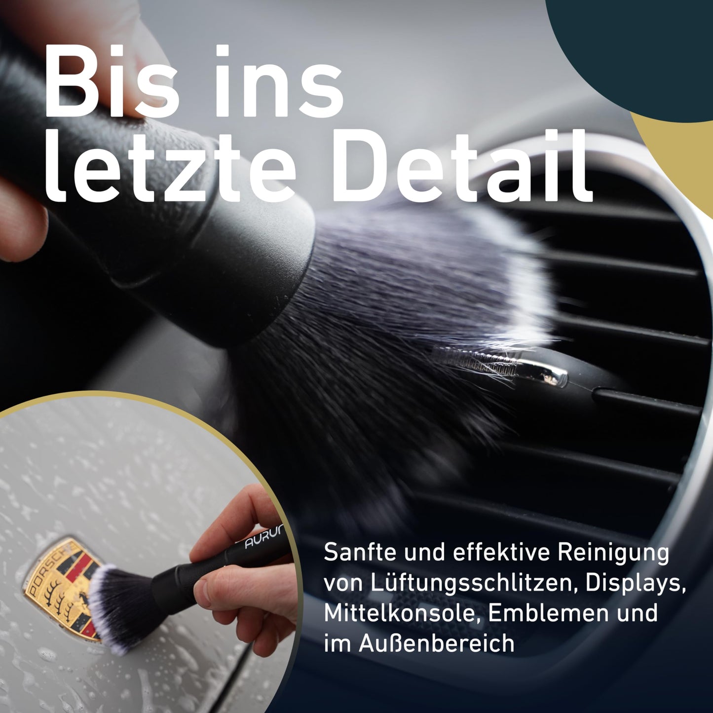 Aurum-Performance® Detailing Brush Set for Cars 2 Pack ultra soft - Car cleaning brush for professional car care inside & out - Car Detail Brush, interior cleaning, car wash brush Ultrasoft