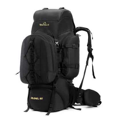 Tripole backpack Colonel 95 liters with detachable daypack - hiking, trekking, traveling, camping, waterproof, with breathable back panel, black.