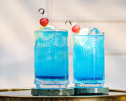 GLASSIQUE CADEAU Vintage Art Deco 1920s Gin Cocktail Highball Glasses with Relief for Caipirinha, Mojito, Gin Tonic, Cuba Libre | Set of 4 | 400 ml Highball Cocktail Glasses