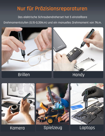 Mini electric screwdriver set, 70 in 1 battery screwdriver with 64 S2 magnetic steel bits, 5 torque settings, precision screwdriver kit suitable for repair for phone, laptop, camera, watches.