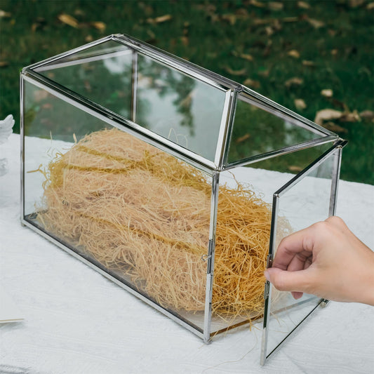 NCYP 32x15x23cm Silver Wedding Card Box made of glass with slot and lock. Handmade decoration for thank you cards, keepsakes, envelopes, terrarium (Glass box and lock only)