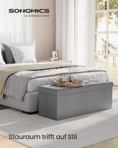 SONGMICS Storage Ottoman, Folding Bench, 38 x 110 x 38 cm Footrest, Storage Box, holds up to 300 kg, for Living Room Bedroom Hallway, Grey LSF77G