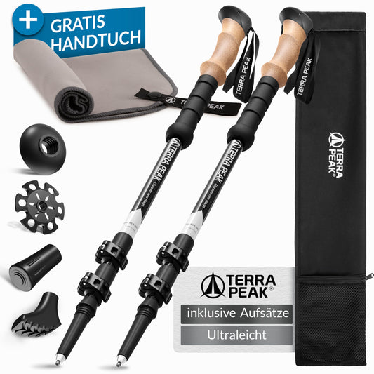 Terra Peak hiking poles, telescopic aluminum, ultra-lightweight - adjustable trekking and Nordic walking sticks for men and women with rubber tips, cork handle.