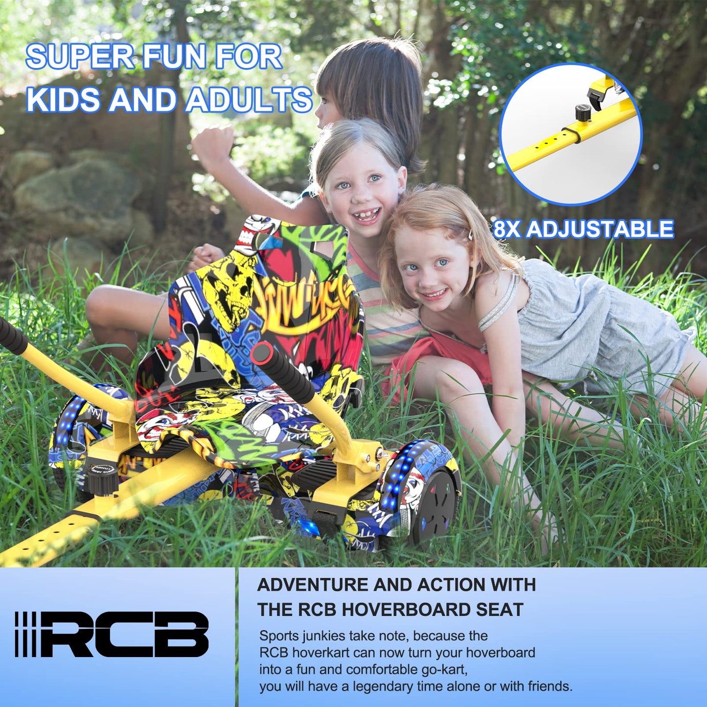 RCB Hoverboard Seat, Go-Kart accessory, with seat suitable for all 6.5"-10" Two Rounds Self Balancing Scooter, Hoverkart for adults and children.