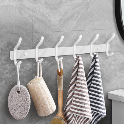 MEIJO stainless steel coat hooks, hook rail with 6 hooks, coat rack wall mounted for bedroom bathroom kitchen (White, 6 hooks 2 pieces)