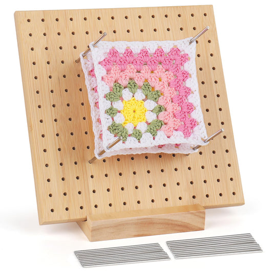 Aeeque Blocking Board for Granny Square, Bamboo Granny Square Blocking Board, Crochet Handcrafted Blocking Board with 20 pcs Stainless Steel T-Pins (19.5cm x 19.5cm)