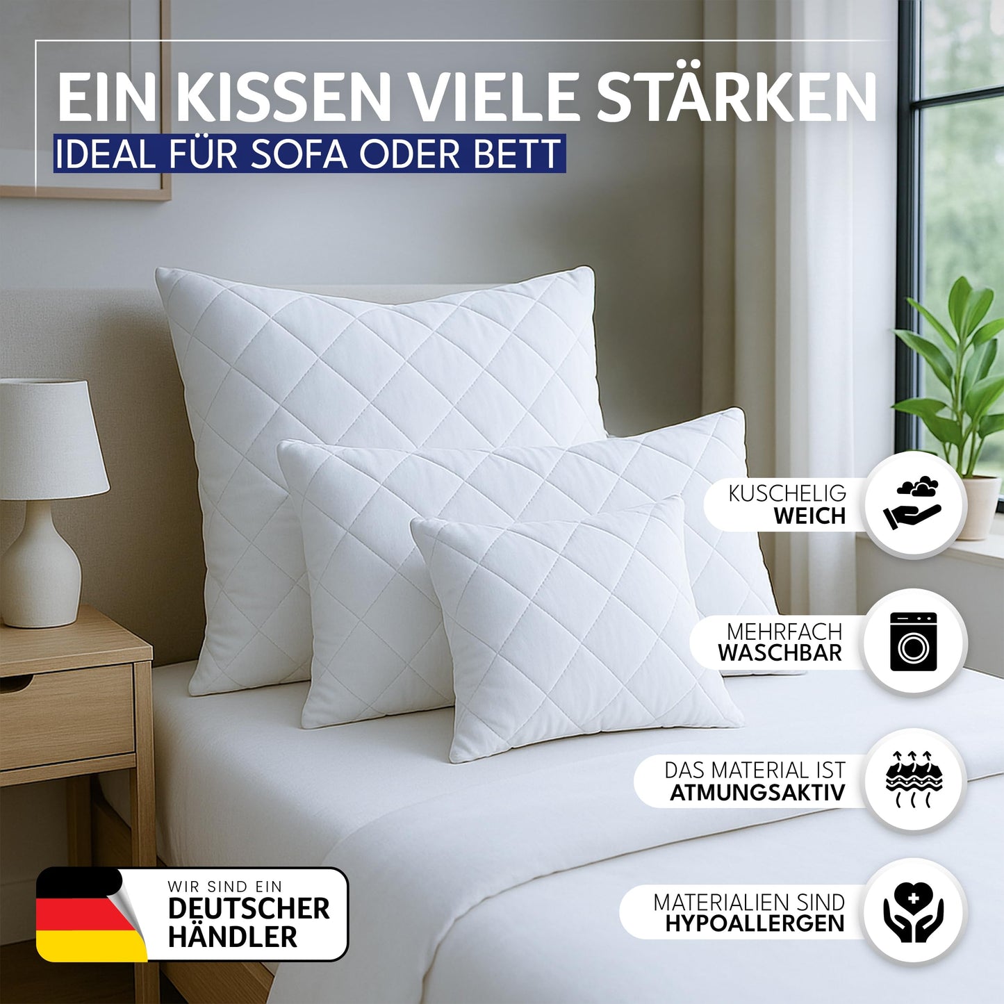 Gentle North Pillow (50x75 cm) - Set of 2 Pillows for Bed and Decorative Use - With Zipper for Filling - Throw Pillows - Couch and Sofa Accent Pillows - Ecolabel Certified - Washable up to 60° - White