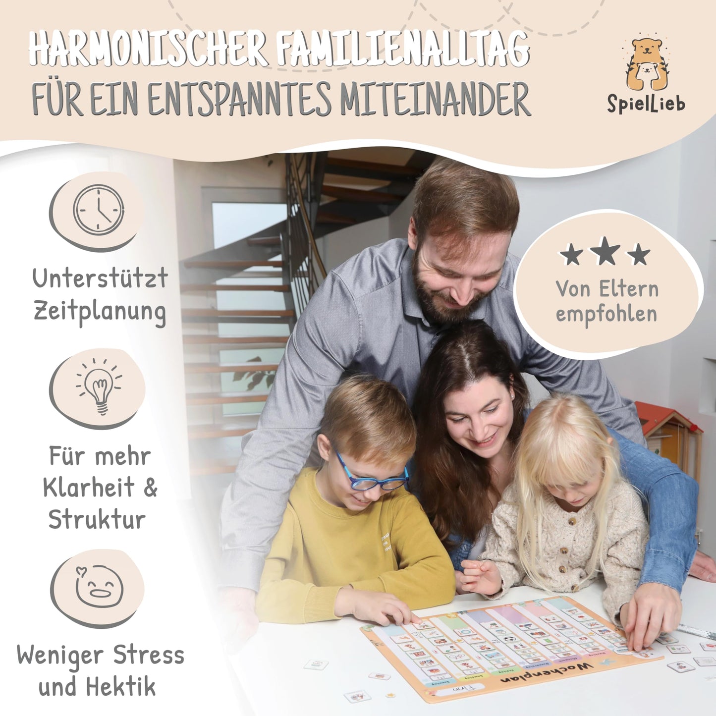 SpielLieb® Montessori Weekly Planner for Kids - Magnetic Board with 216 Magnets, writable & erasable - Ideal for promoting independence & organization - Magnetic Weekly Planner for Kids