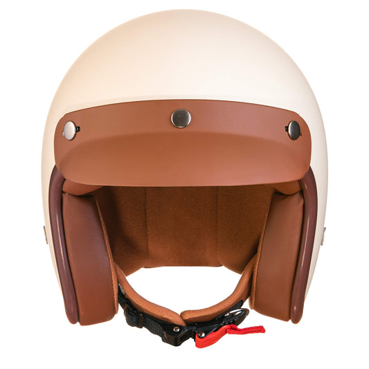 Miss Irmi Retro Vespa helmet, jet helmet with sun visor, scooter helmet for women and men in elegant vintage look, quality according to ECE standard, cream matte.